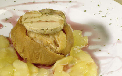 Manzana rellena de foie micuit y reducción Pedro Ximénez