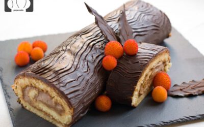Tronco de navidad de castañas y chocolate