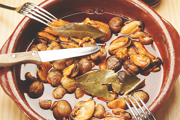 Escabeche de castañas y mejillones